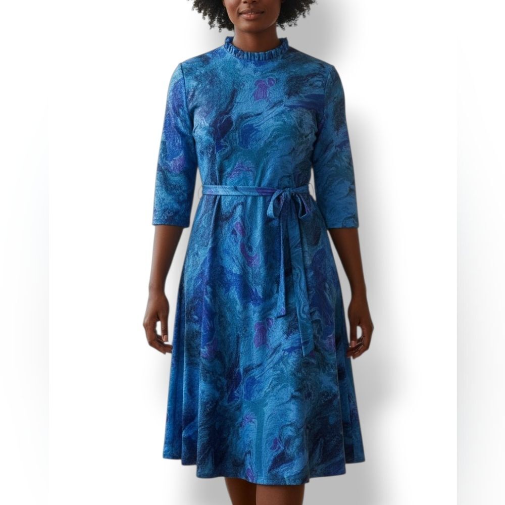 Vintage 50s 60s Mynette Marbled A-line Knee Length Dress with Tie Belt Size 18 - Picture 13 of 13